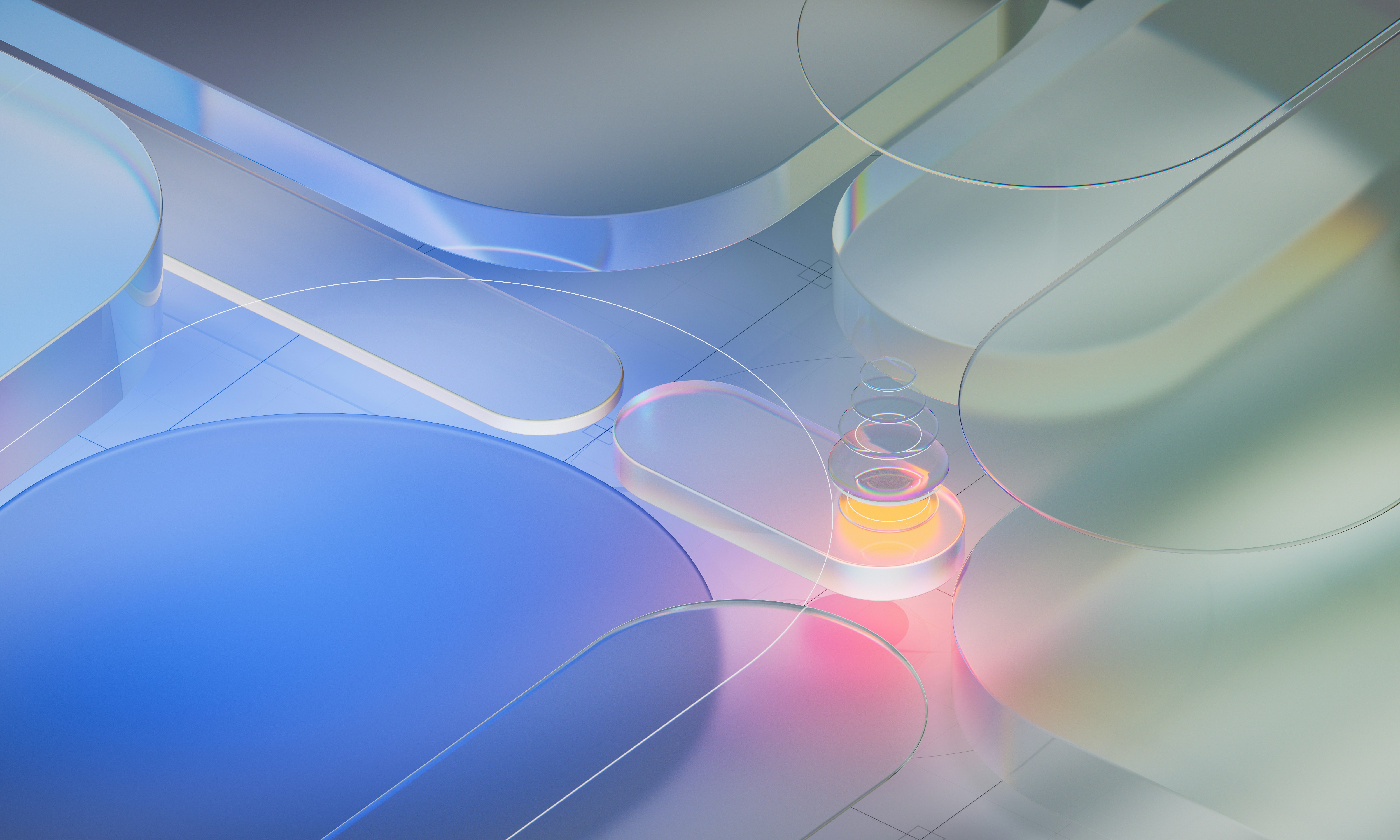 Abstract 3D glass shapes, representing functional lab testing