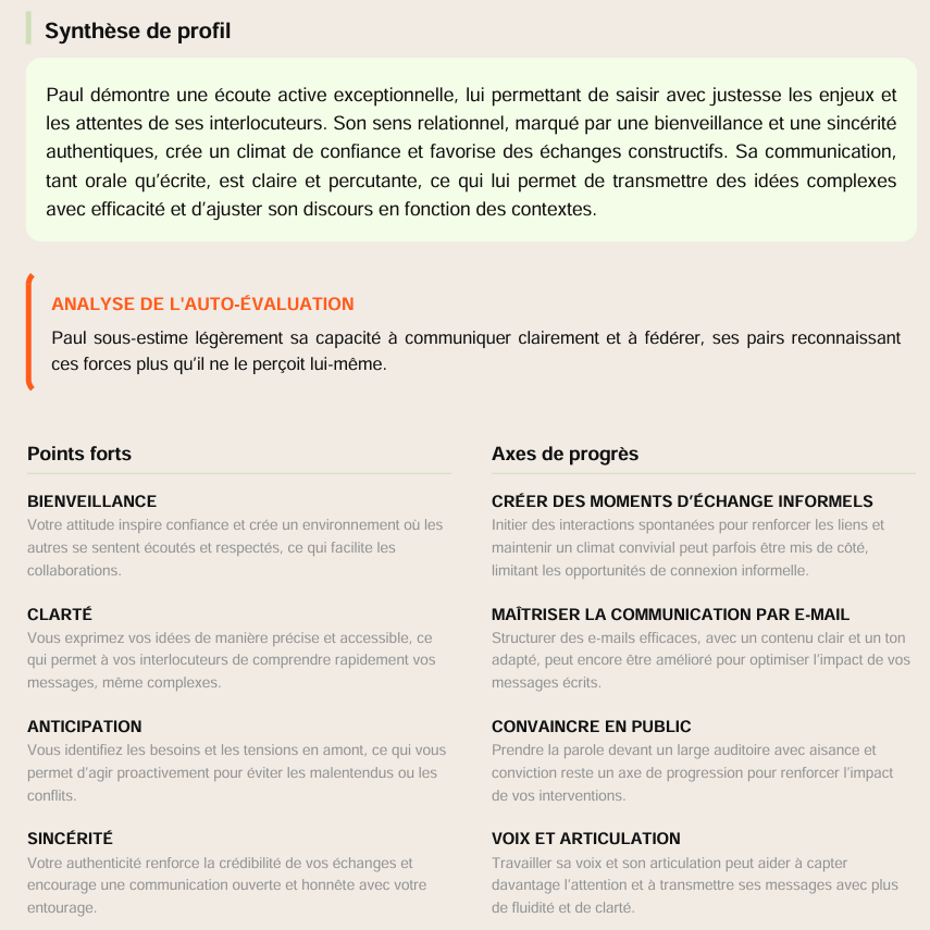 Synthèse de profil dans un rapport COSS