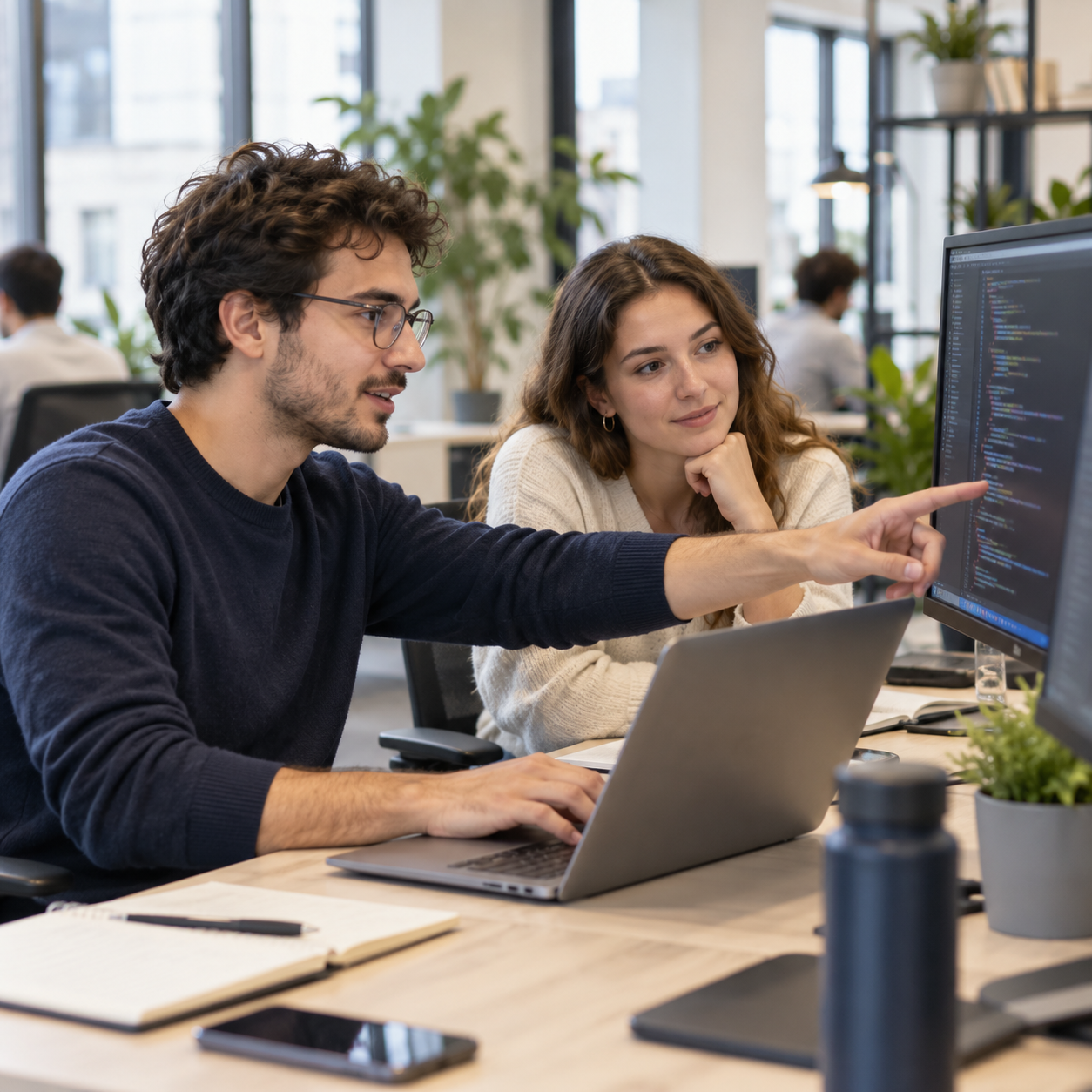 Développeur full stack programmant en binôme avec une collègue.