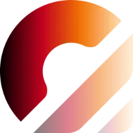 Abstract circular design with gradient red and orange diagonal slash.