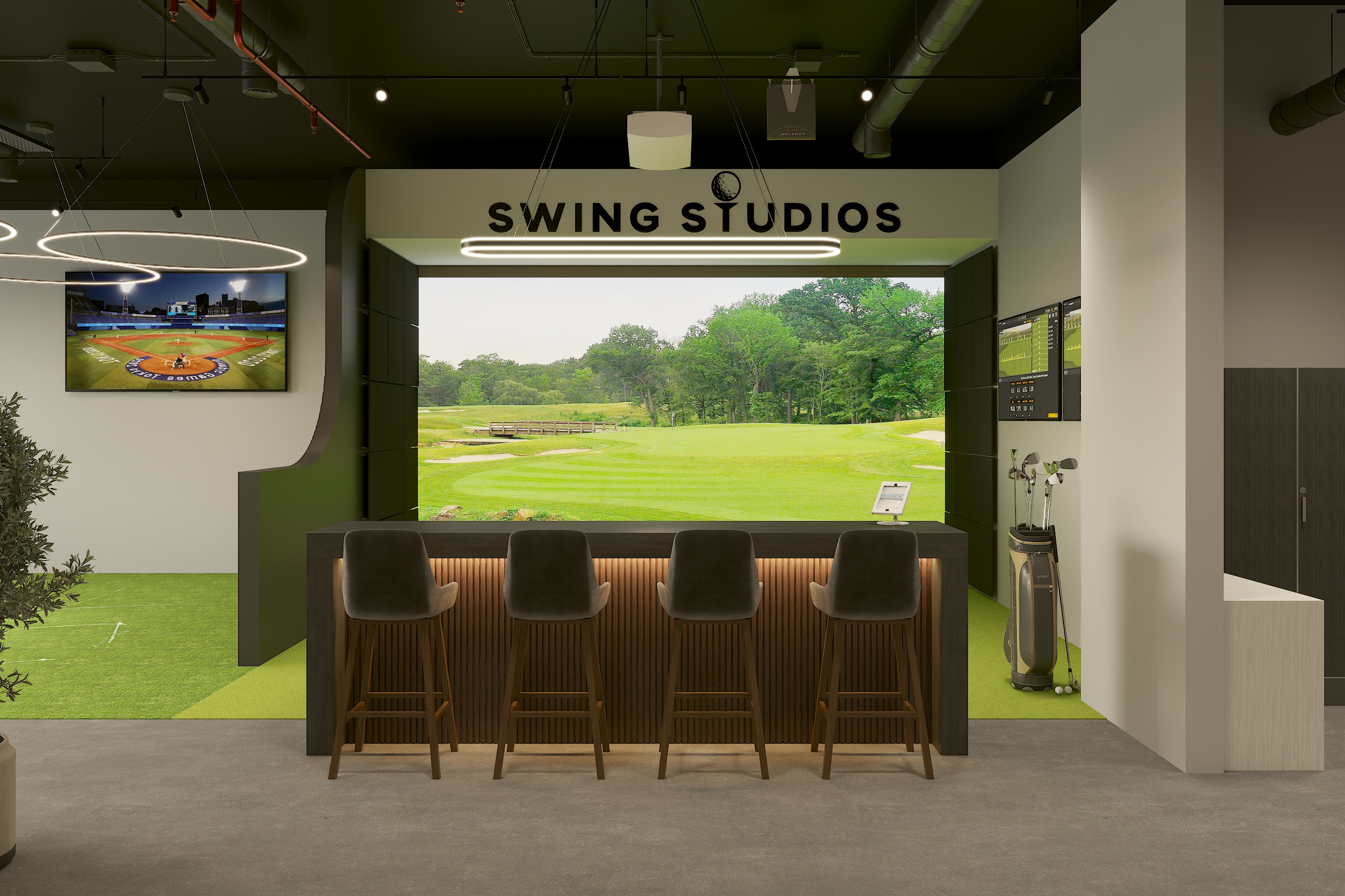 Swing Studios simulator bay, low-light cinematic shot