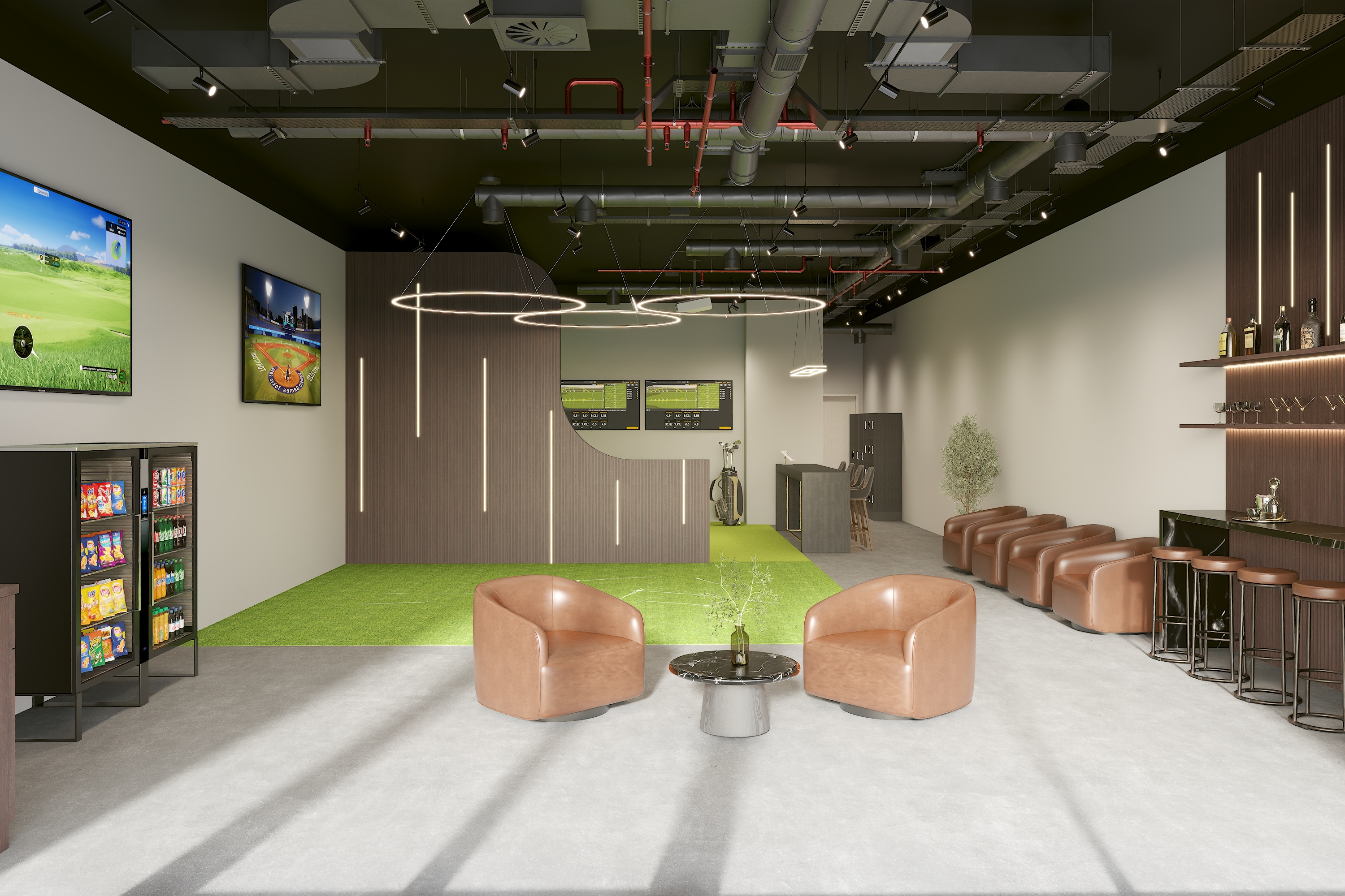 Swing Studios lounge and bar seating area for private events