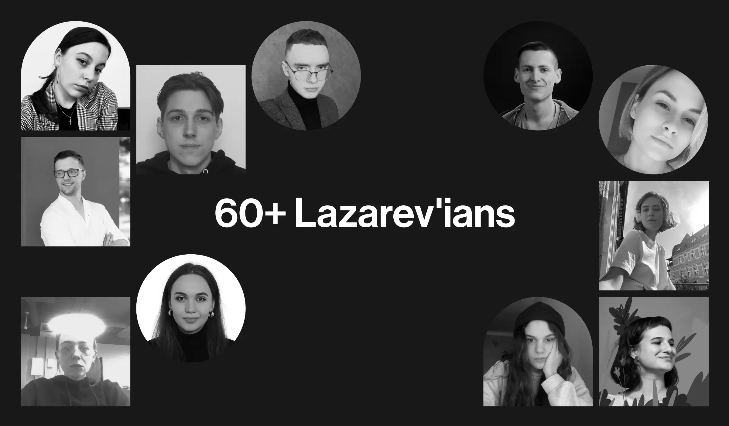 An assortment of photographs showcasing the members of the Lazarev. team
