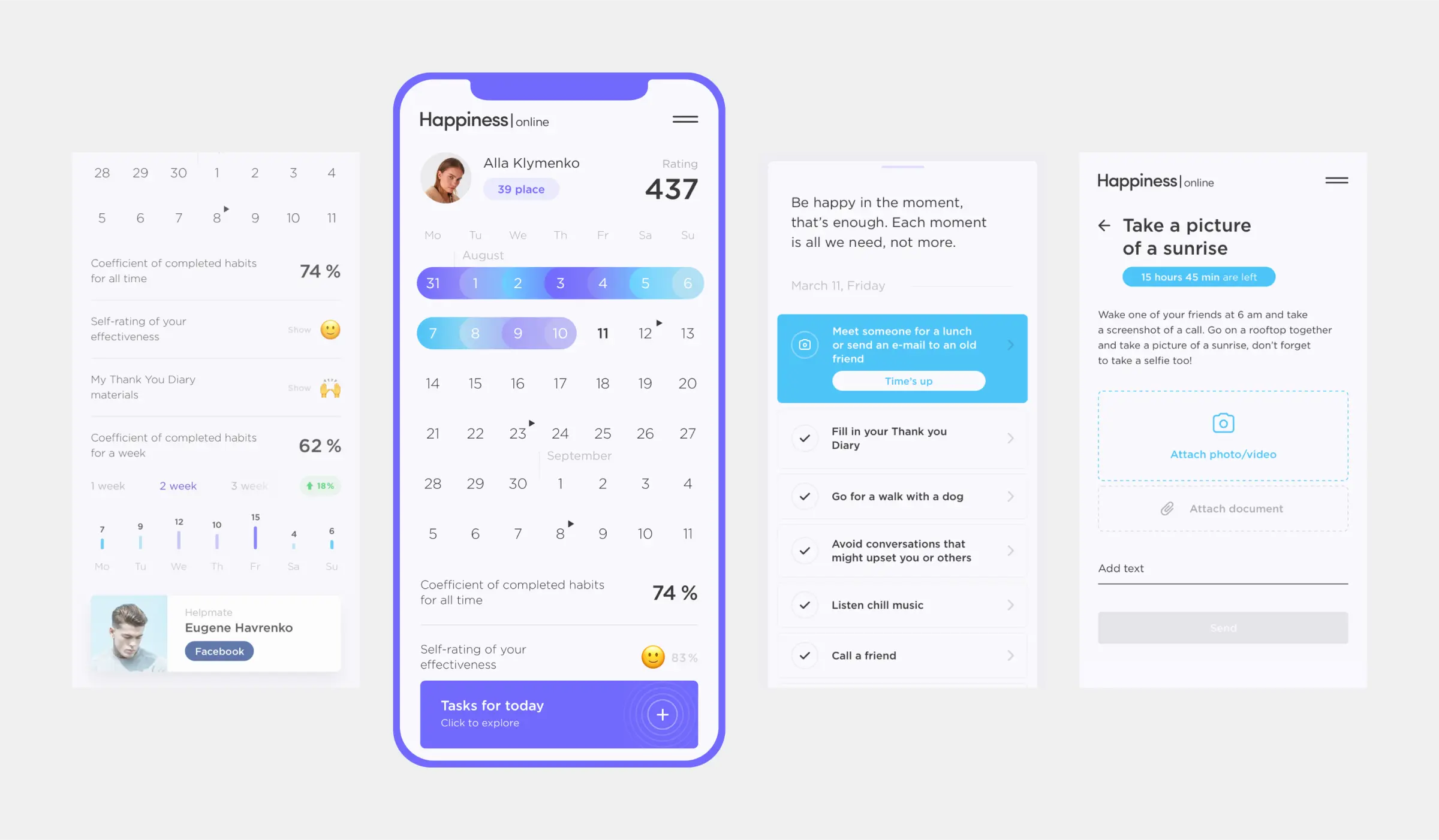 Happinesses interface: onboarding & leaderboard