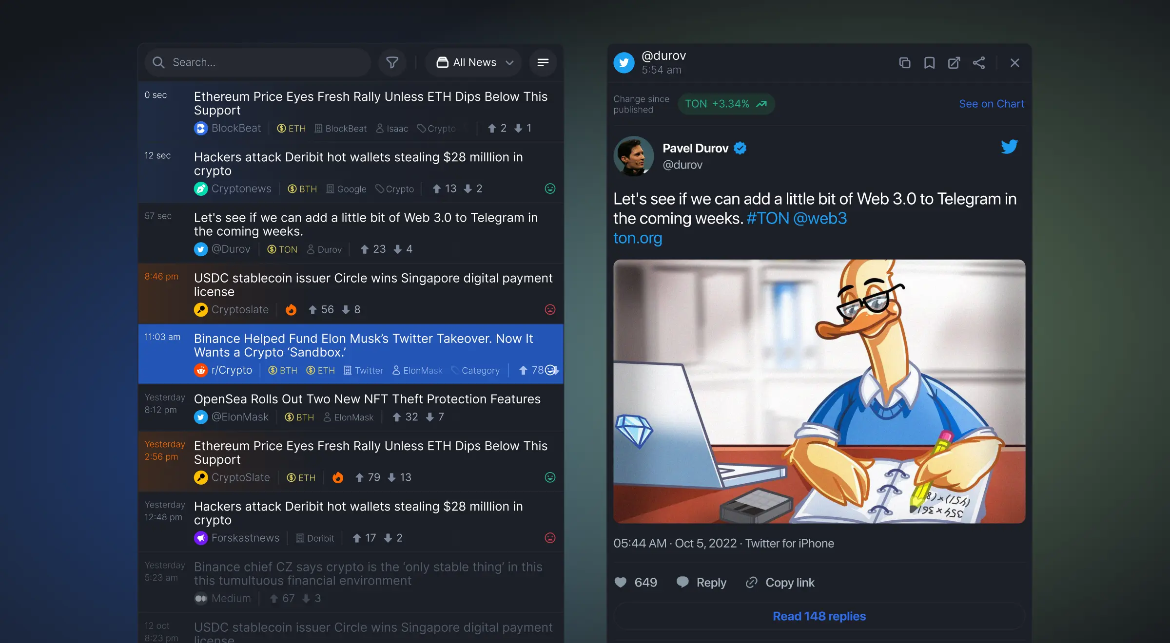News feed, crypto trading platfrom design by Lazarev.