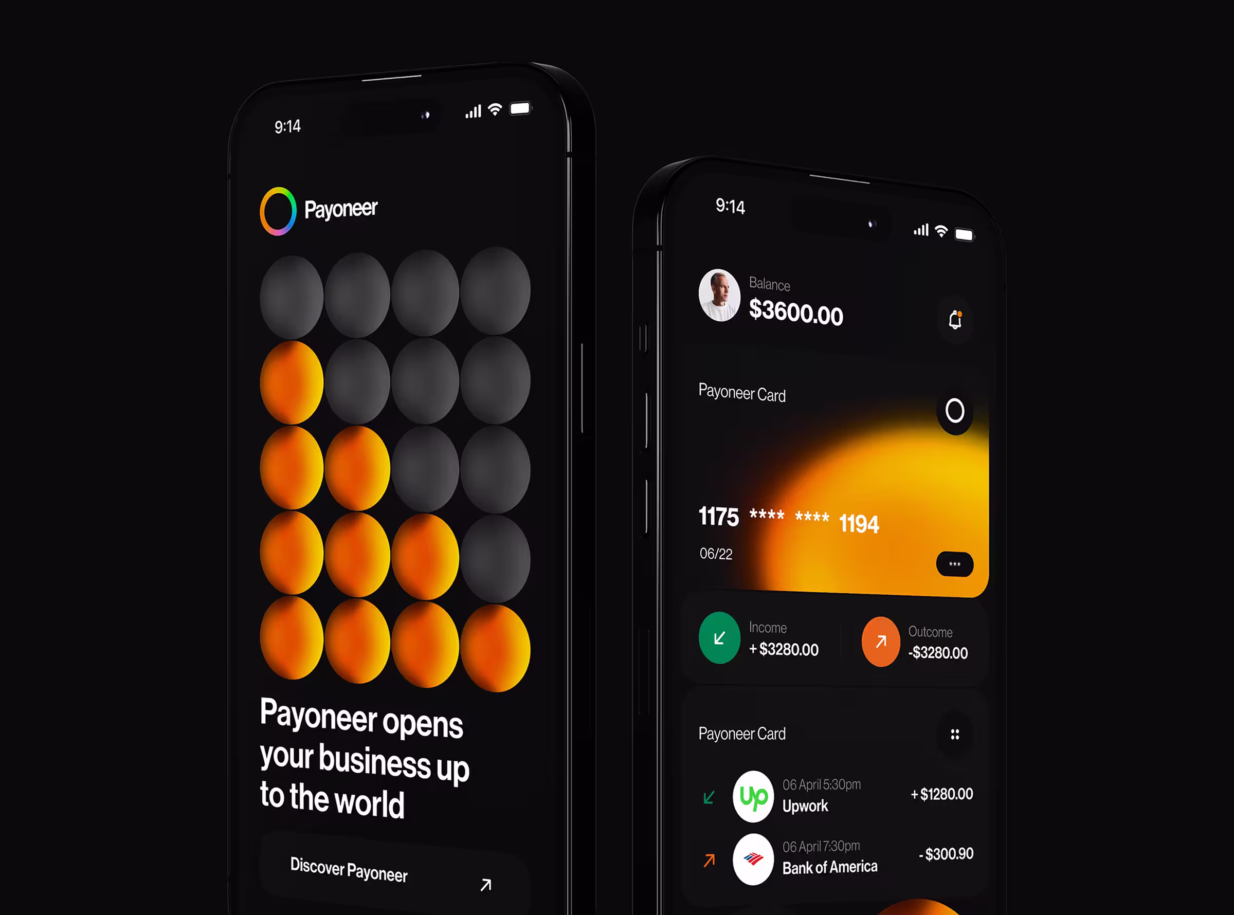 Financial mobile app, homescreen