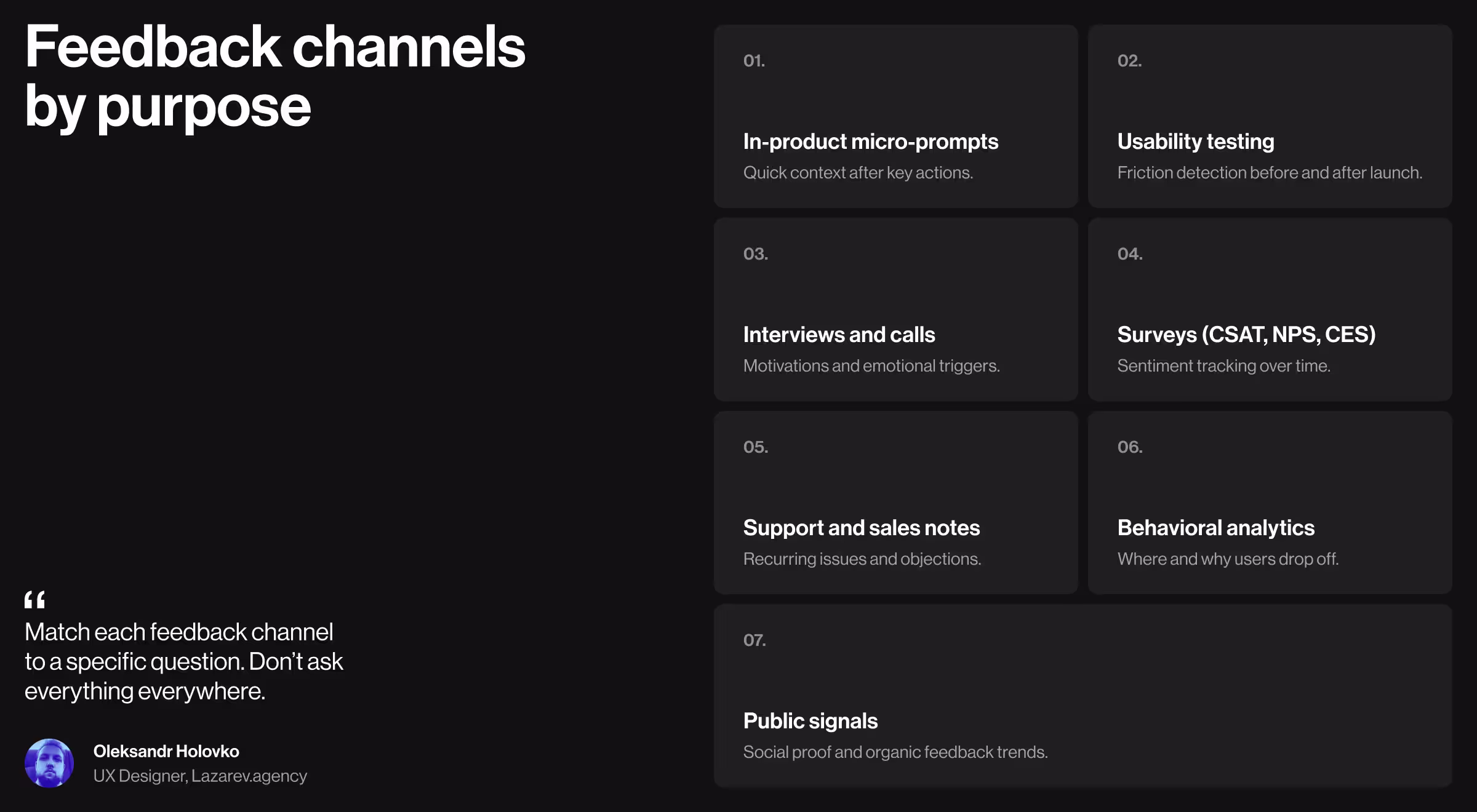 Feedback channels by purpose