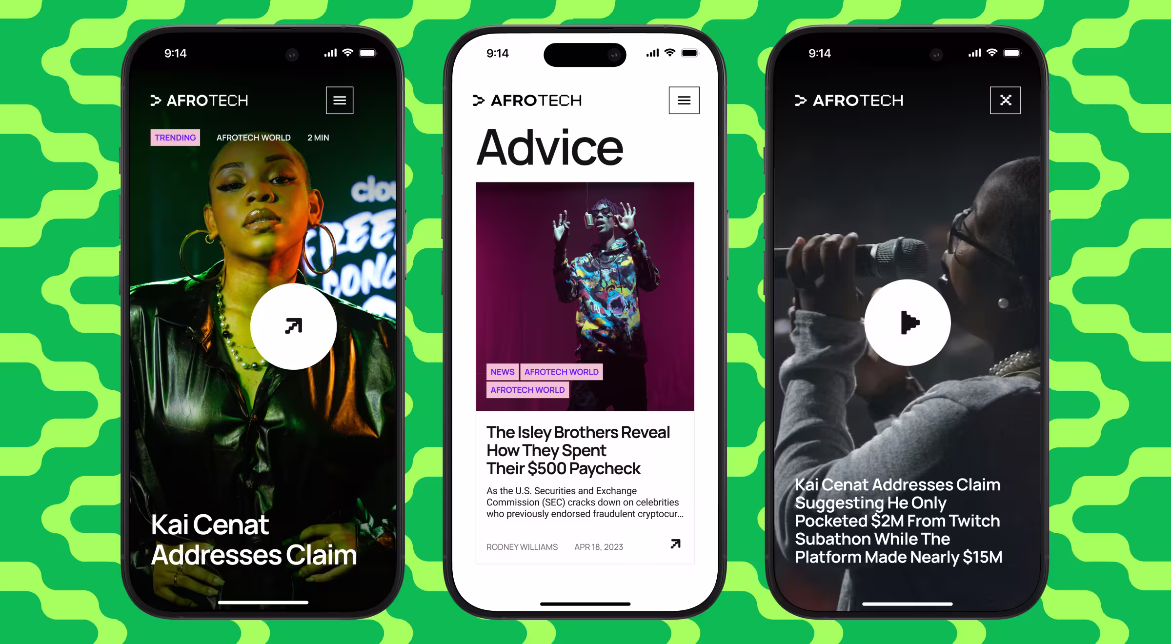 Mobile news app UI design with immersive content and video interface