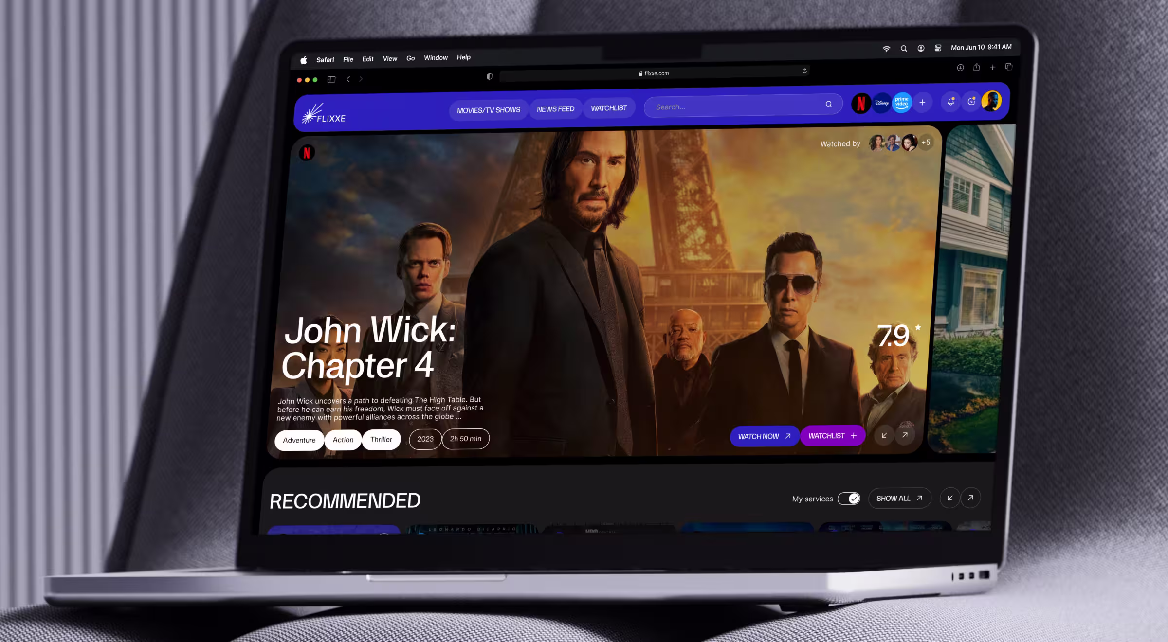 Streaming platform UI design with personalized recommendations and movie dashboard