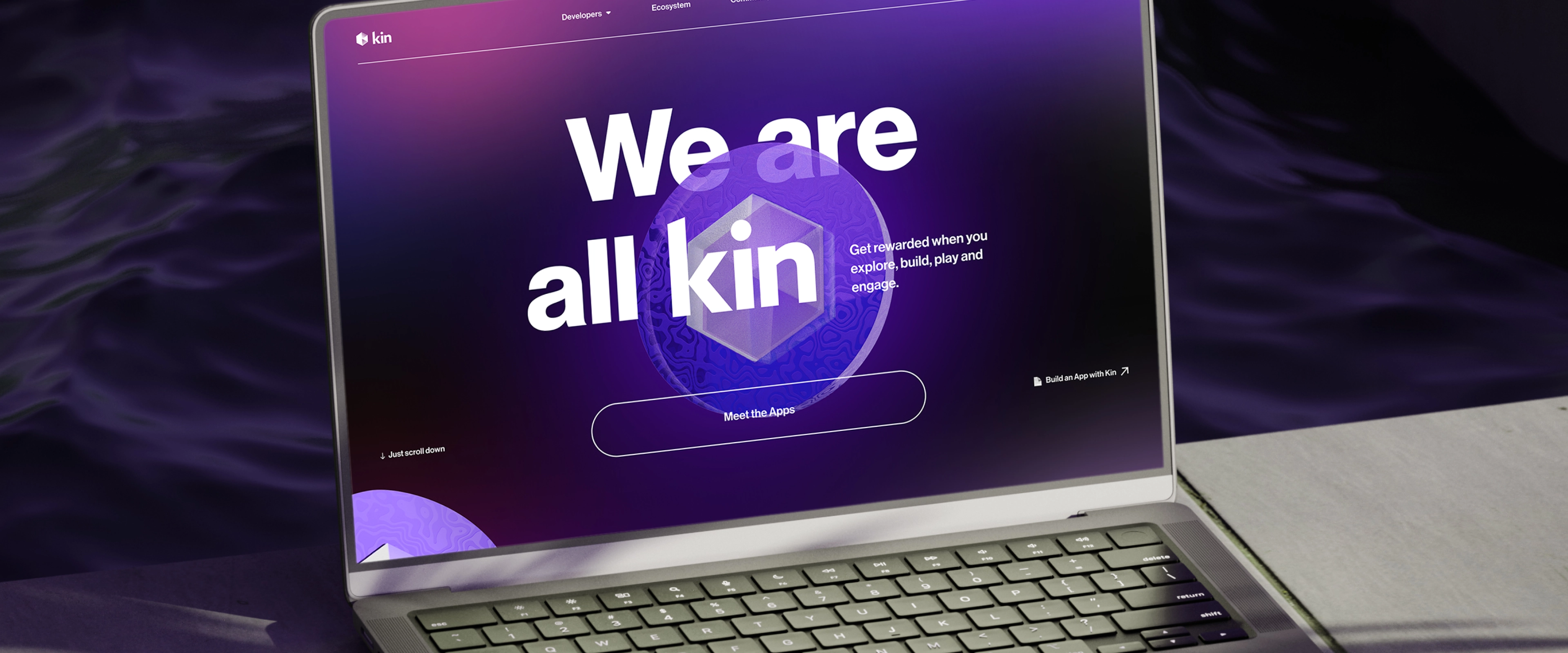 "We are all kin" website on a laptop.
