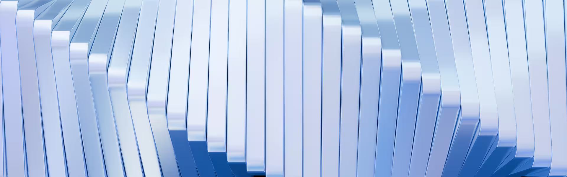 Close-up abstract 3D render of stacked metallic blue layers with smooth curved edges, glossy reflections, and futuristic geometric depth.