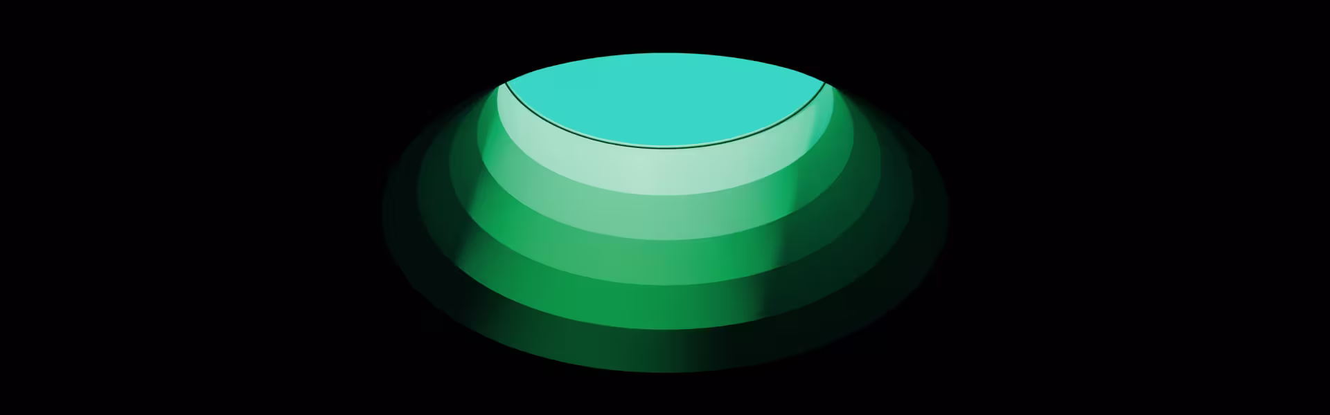 Layered green abstract shape with smooth gradients on a dark background, symbolizing scalable digital product design systems and modern visual identity for AI and B2B technology brands