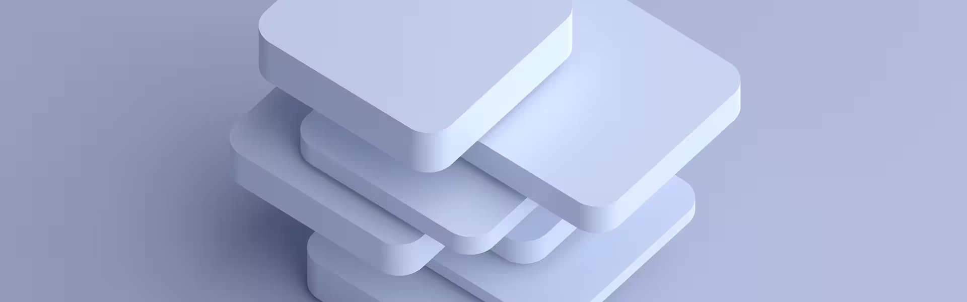 Abstract stacked UI layers shown as soft, rounded cards in a minimal 3D layout