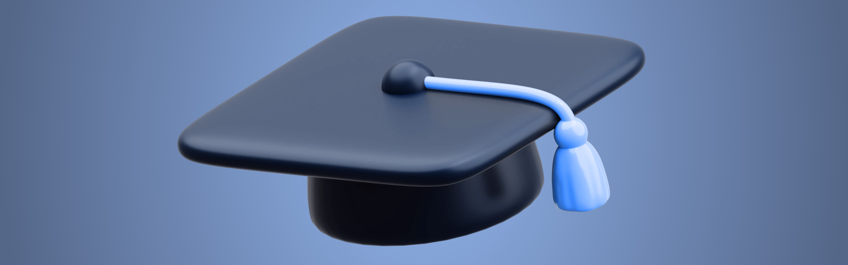 A blue graduation cap with a tassel, set against a gradient background, symbolizing academic achievement.
