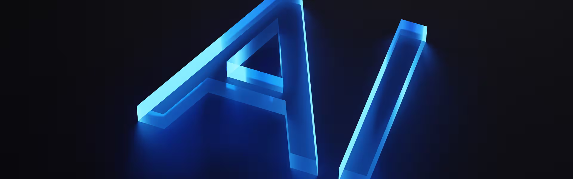 Glowing blue 3D letterforms on a dark background, symbolizing artificial intelligence, digital innovation, and futuristic technology.