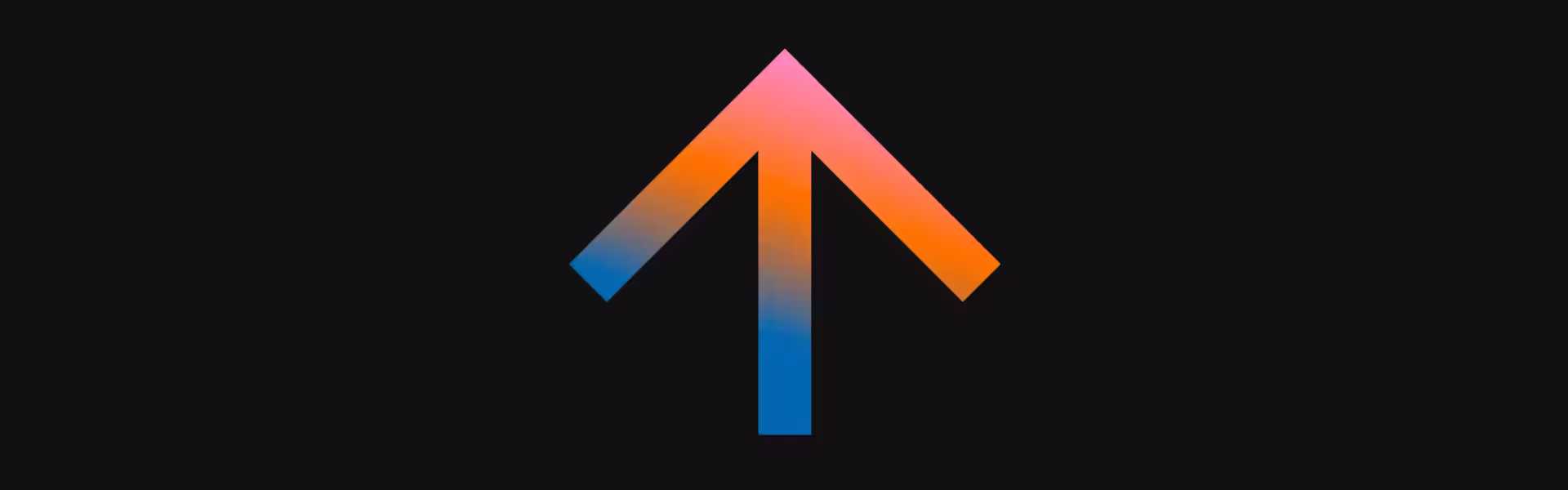 Gradient arrow icon pointing upward in vibrant pink, orange, and blue tones on a black background