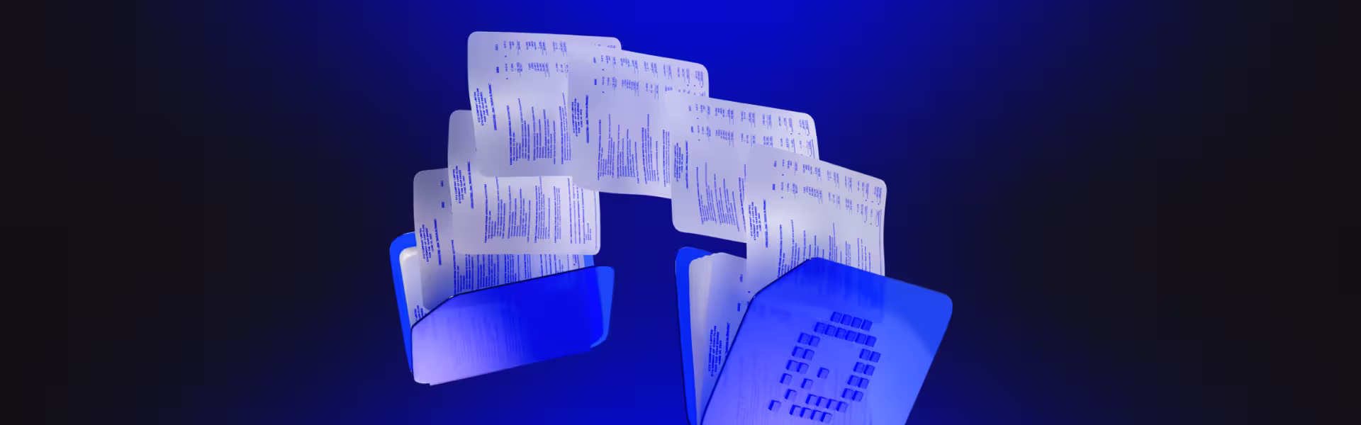 3D digital folders transferring files, symbolizing cloud data storage and management