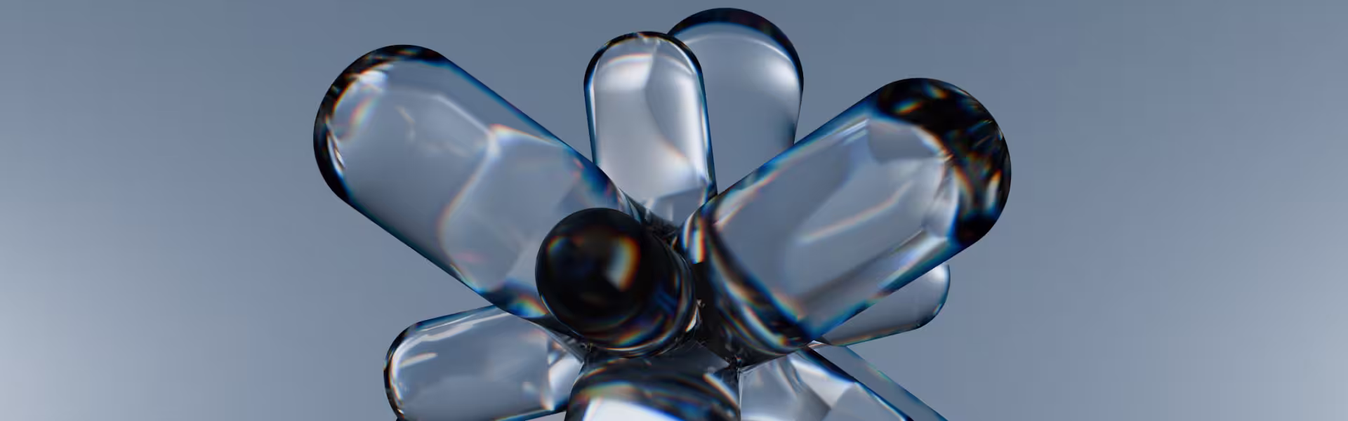 Futuristic glass 3D structure symbolizing AI and digital transformation in product design by Lazarev.agency