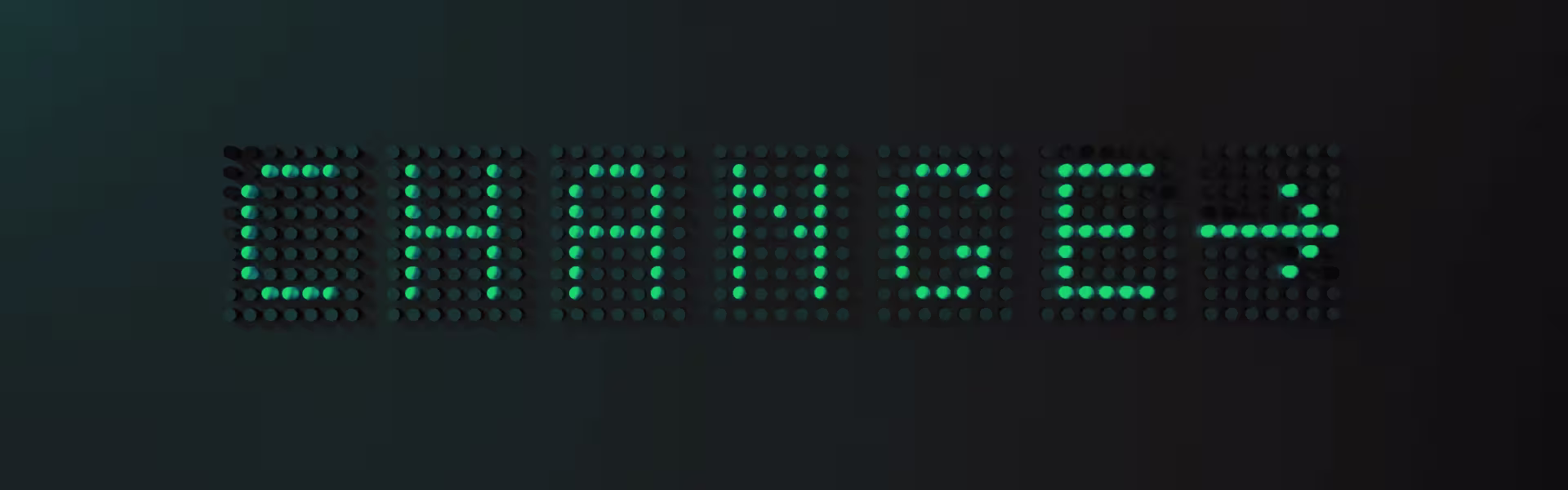 Digital LED display typography spelling “CHANGE” with glowing green dots on dark background — modern design and innovation concept