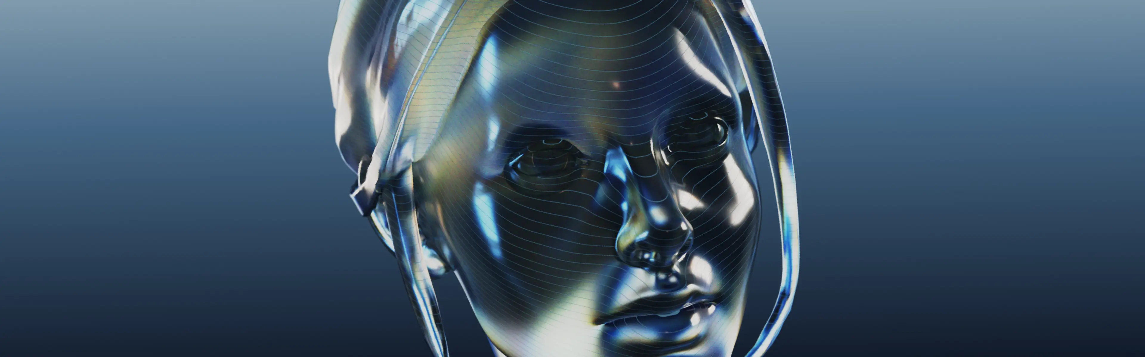 A 3D model of a robot referring to AI technology.
