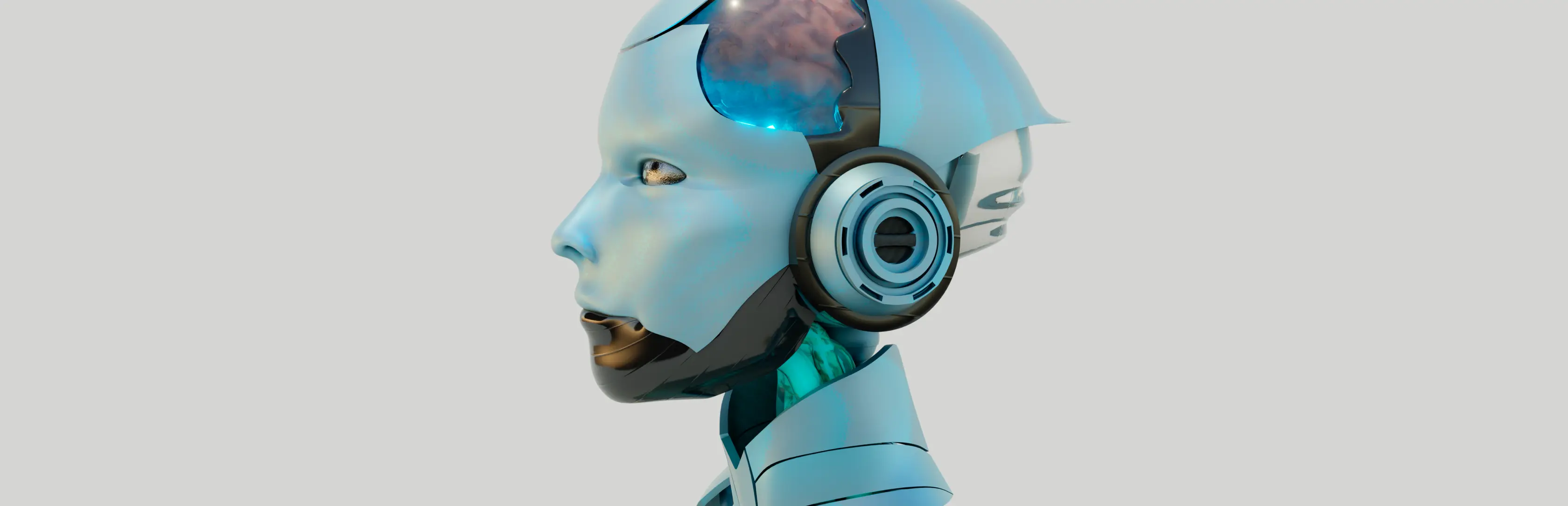 A 3D model of a neon robot on a white background.