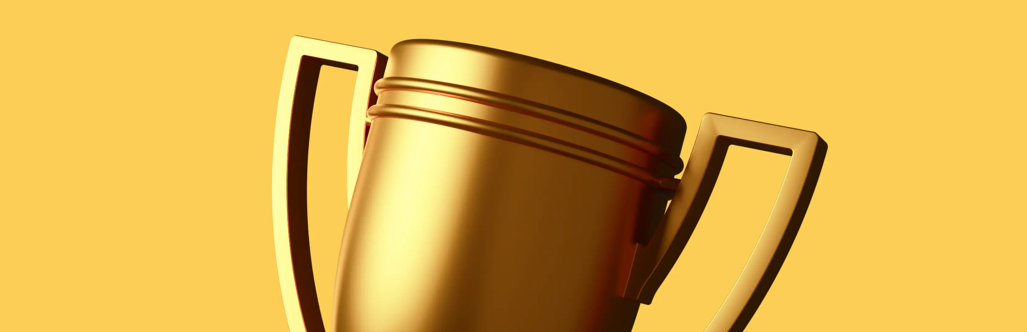 A gold prize trophy is designed on a yellow background