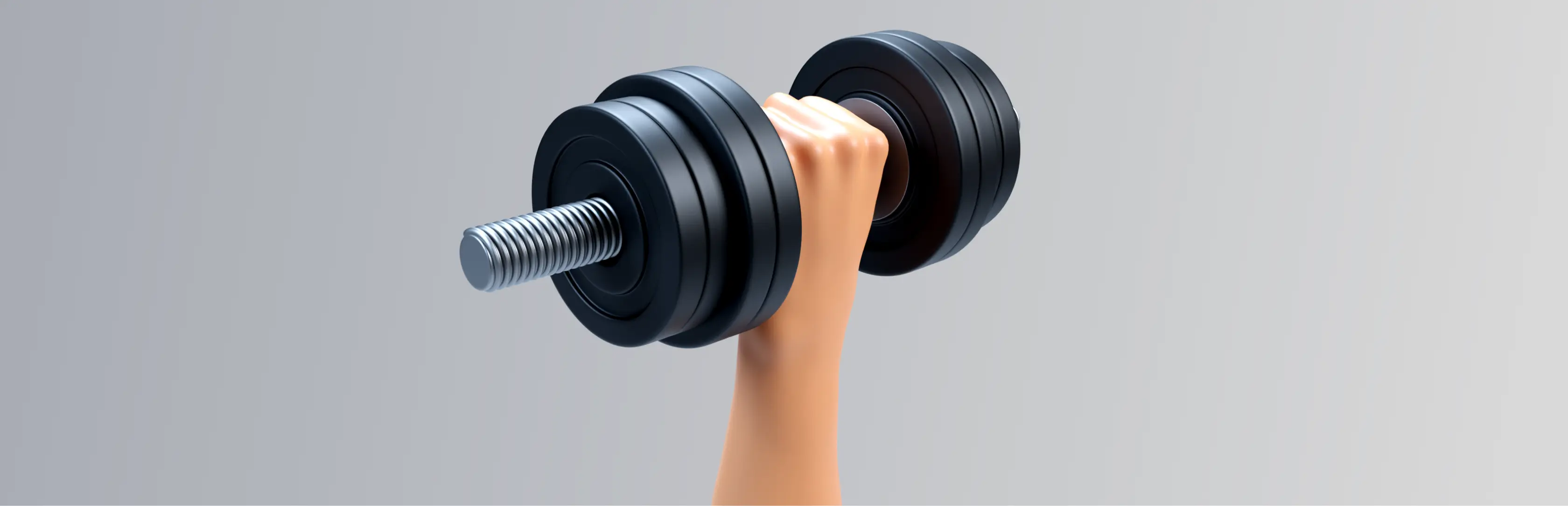 A 3D render of a hand holding a barbell