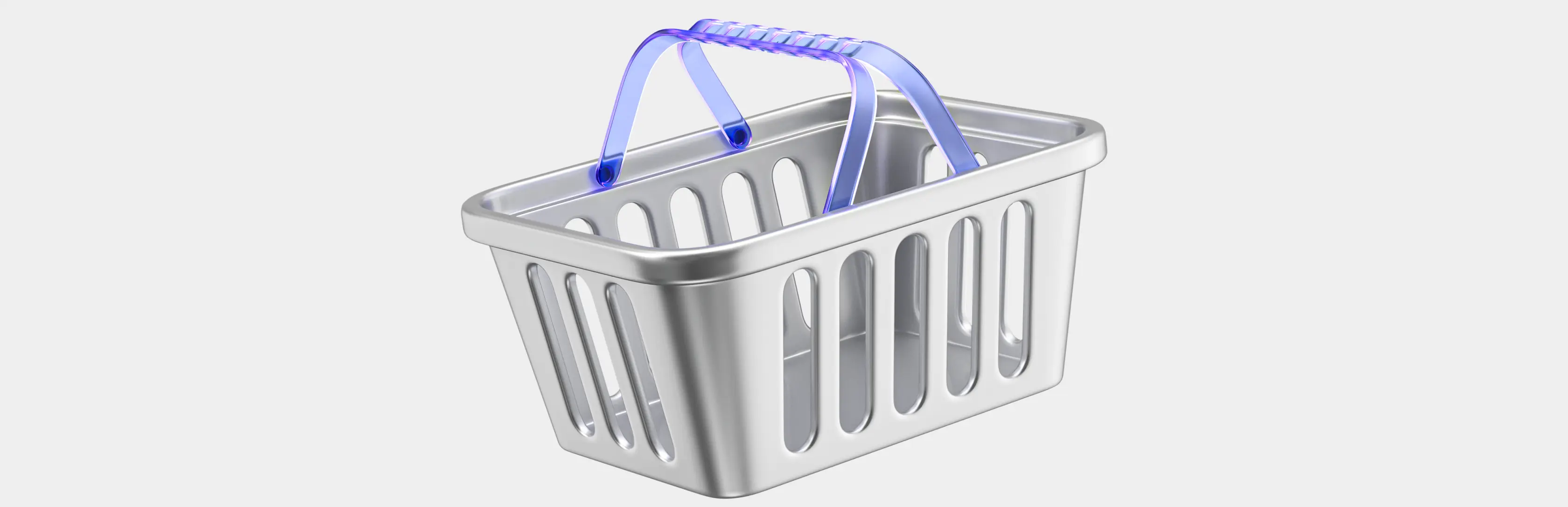 A 3D model of a grey shopping bucket on a white background