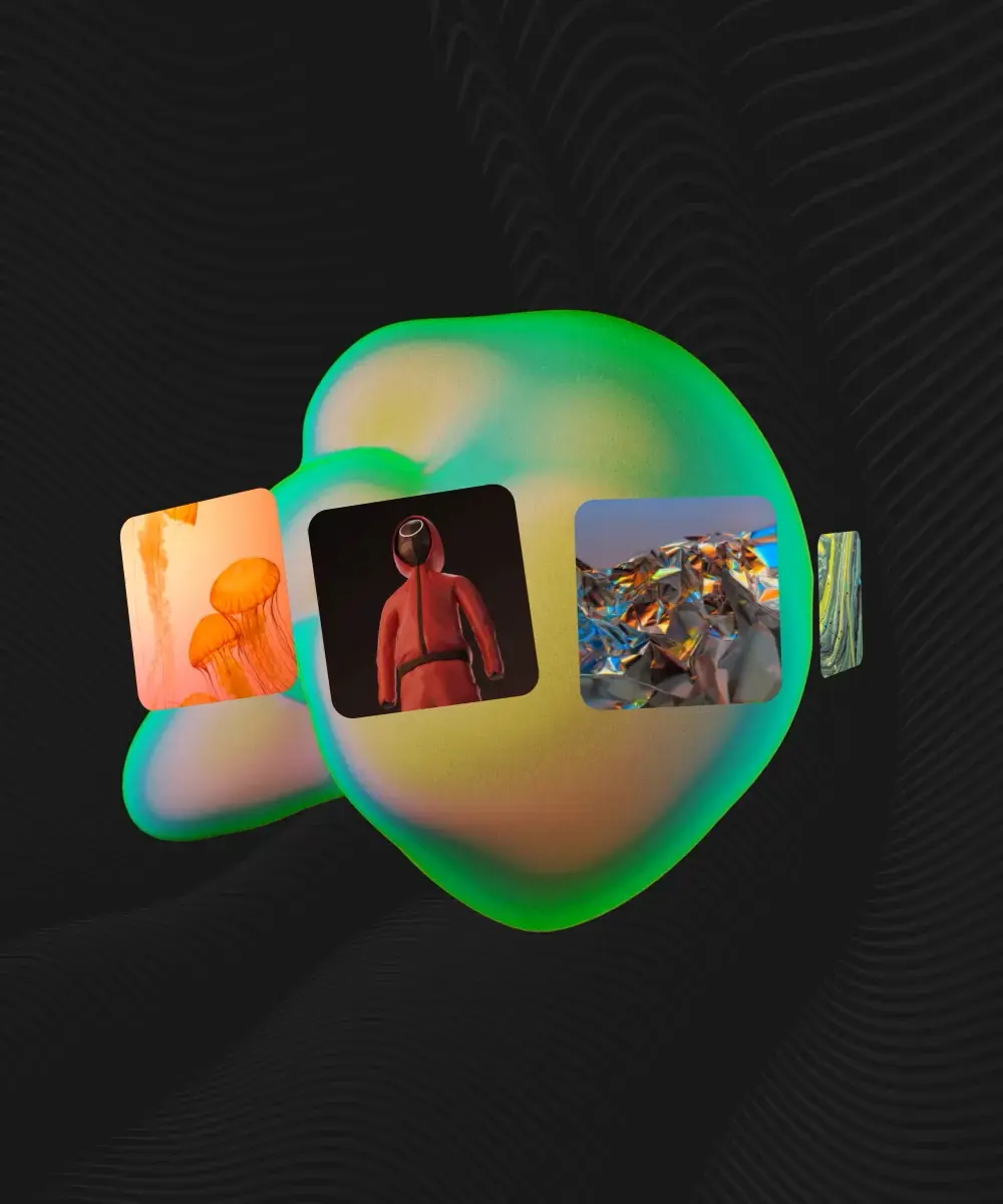 Abstract 3D composition featuring a soft, glowing organic shape floating against a dark textured background.