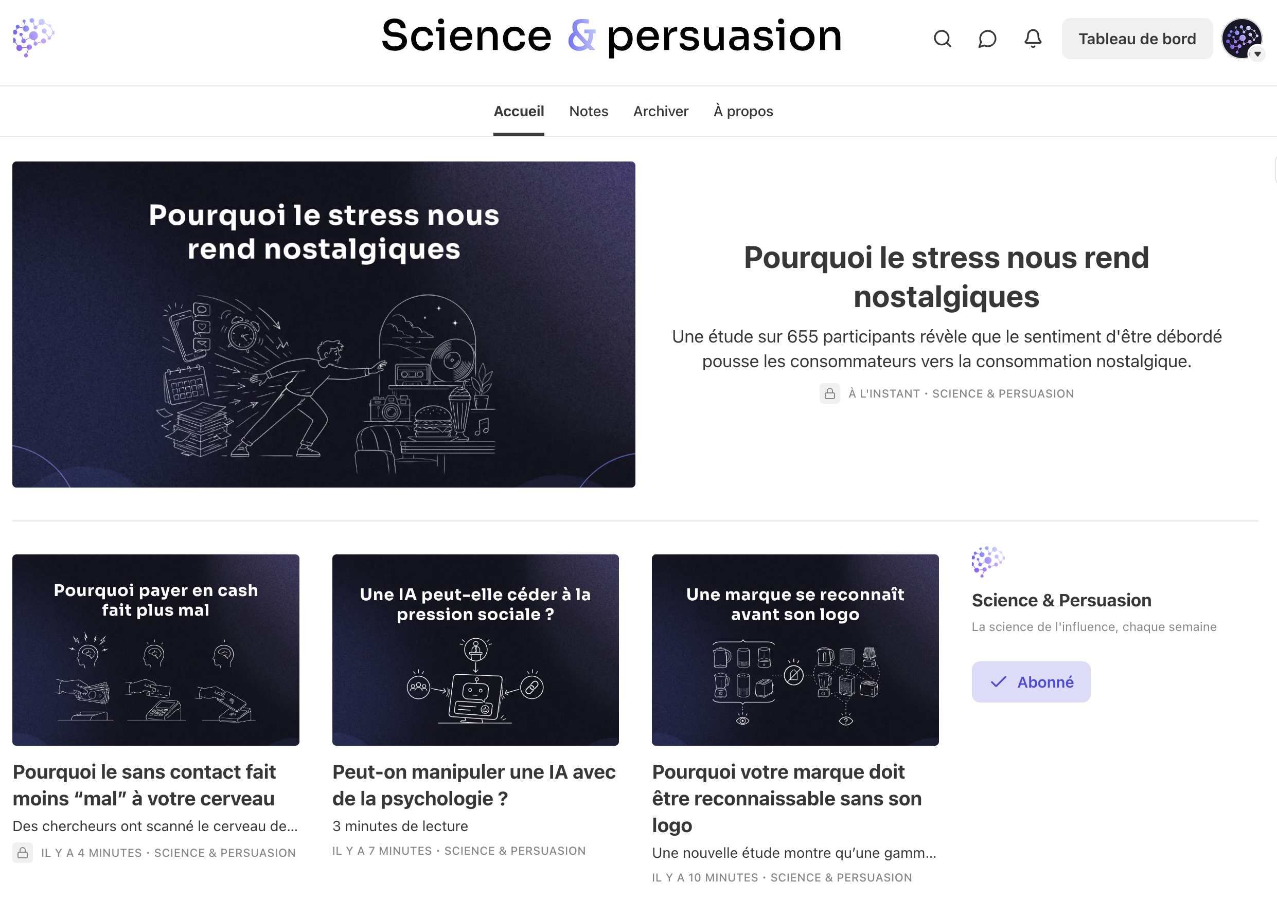 Grid of nine French blog articles with images on marketing, neuromarketing, e-commerce, and sales topics.