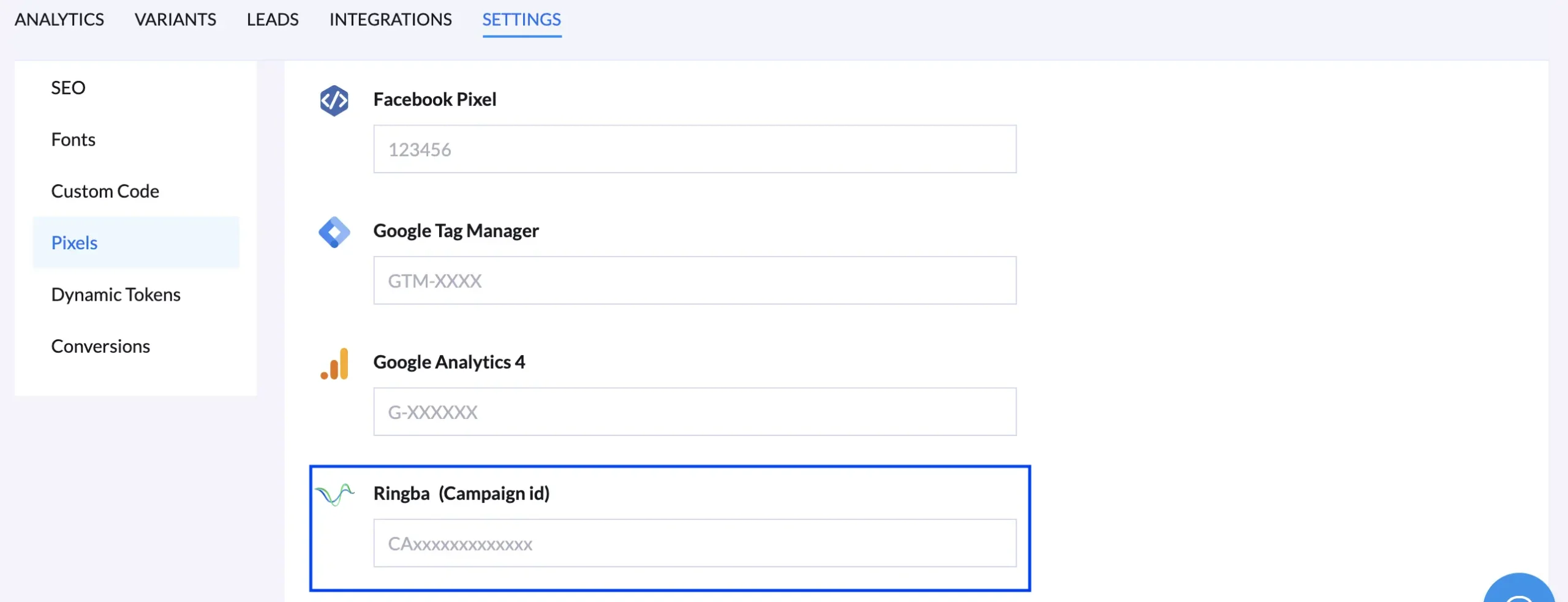 how to integrate landerlab to ringba