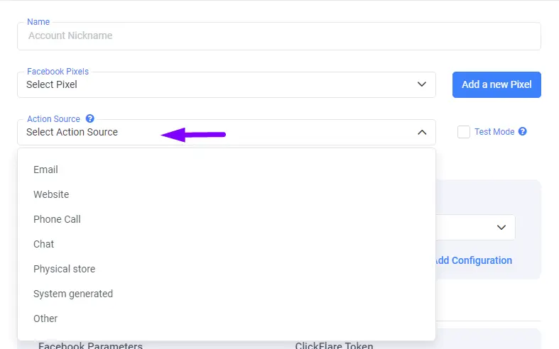 action source facebook conversion api on clickflare