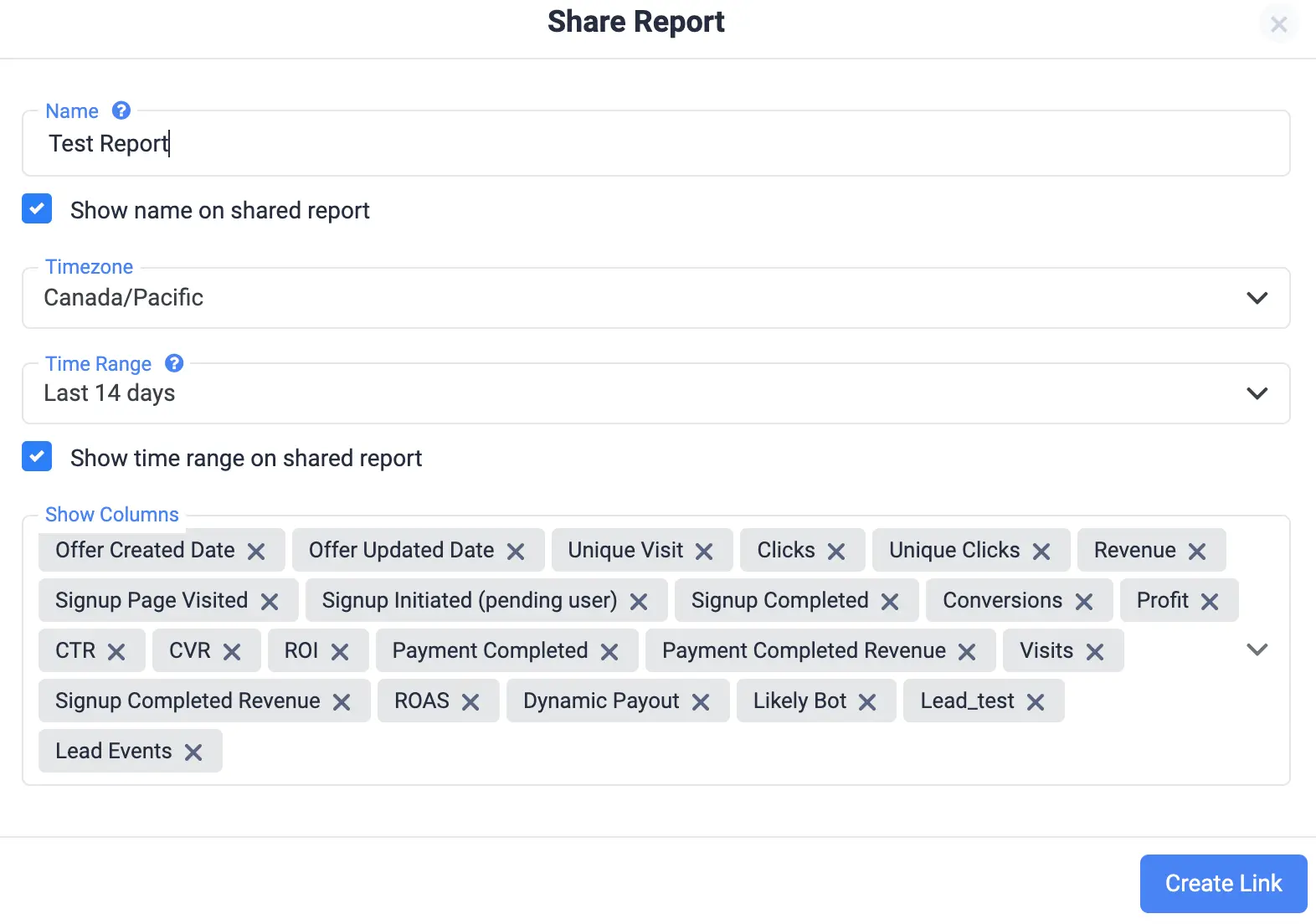 clickflare vs redtrack shared reports