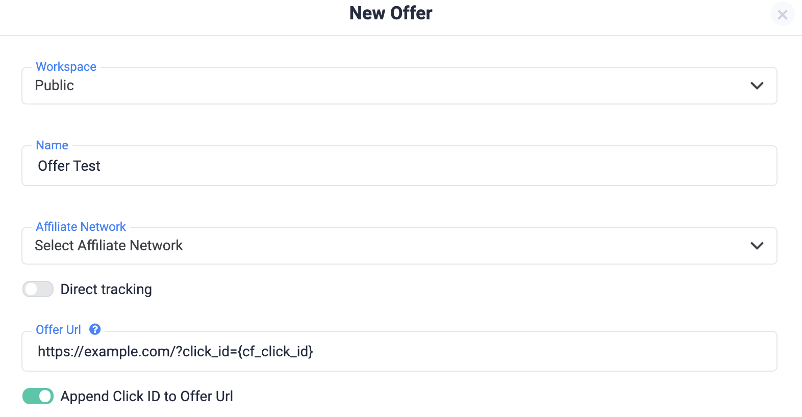 create your offer on clickflare