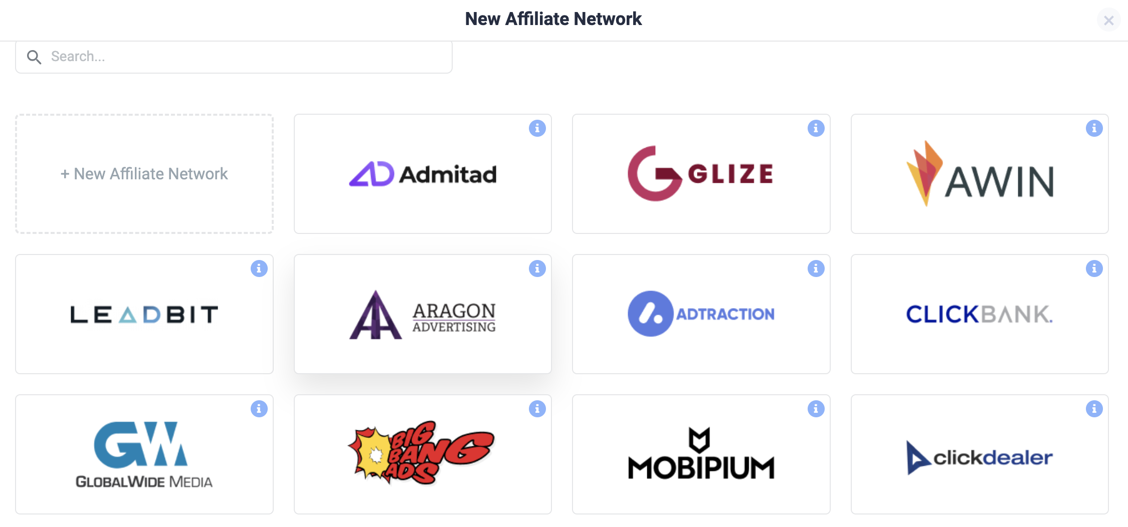 select an affiliate network template on clickflare