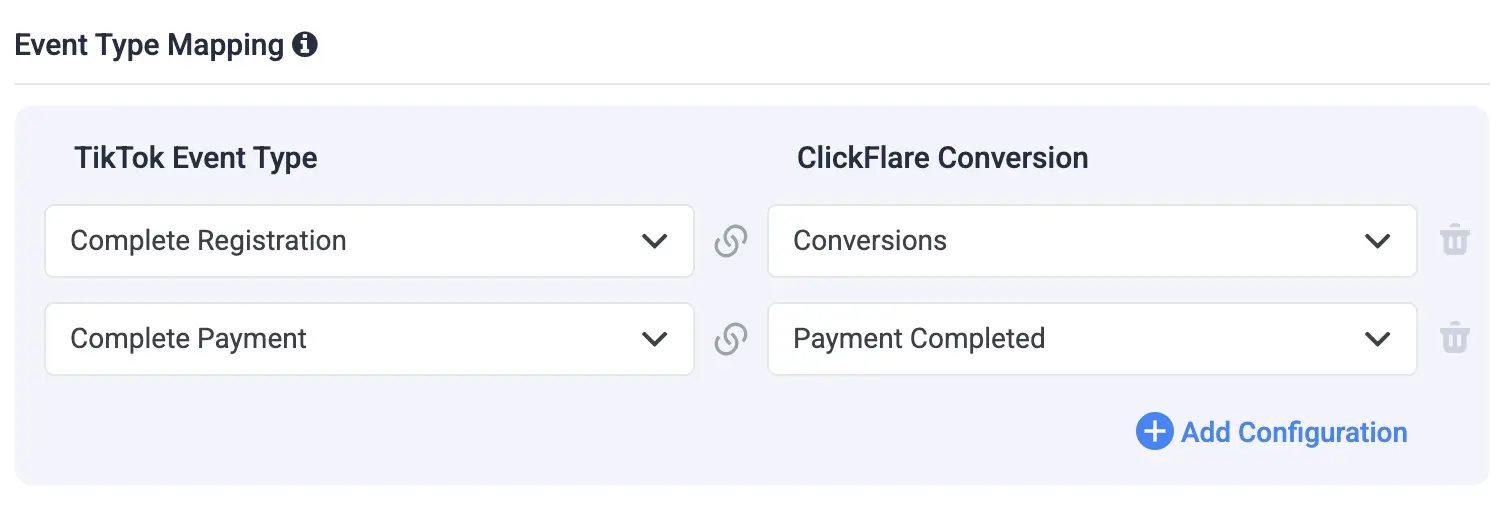 tiktok events api event type mapping on clickflare