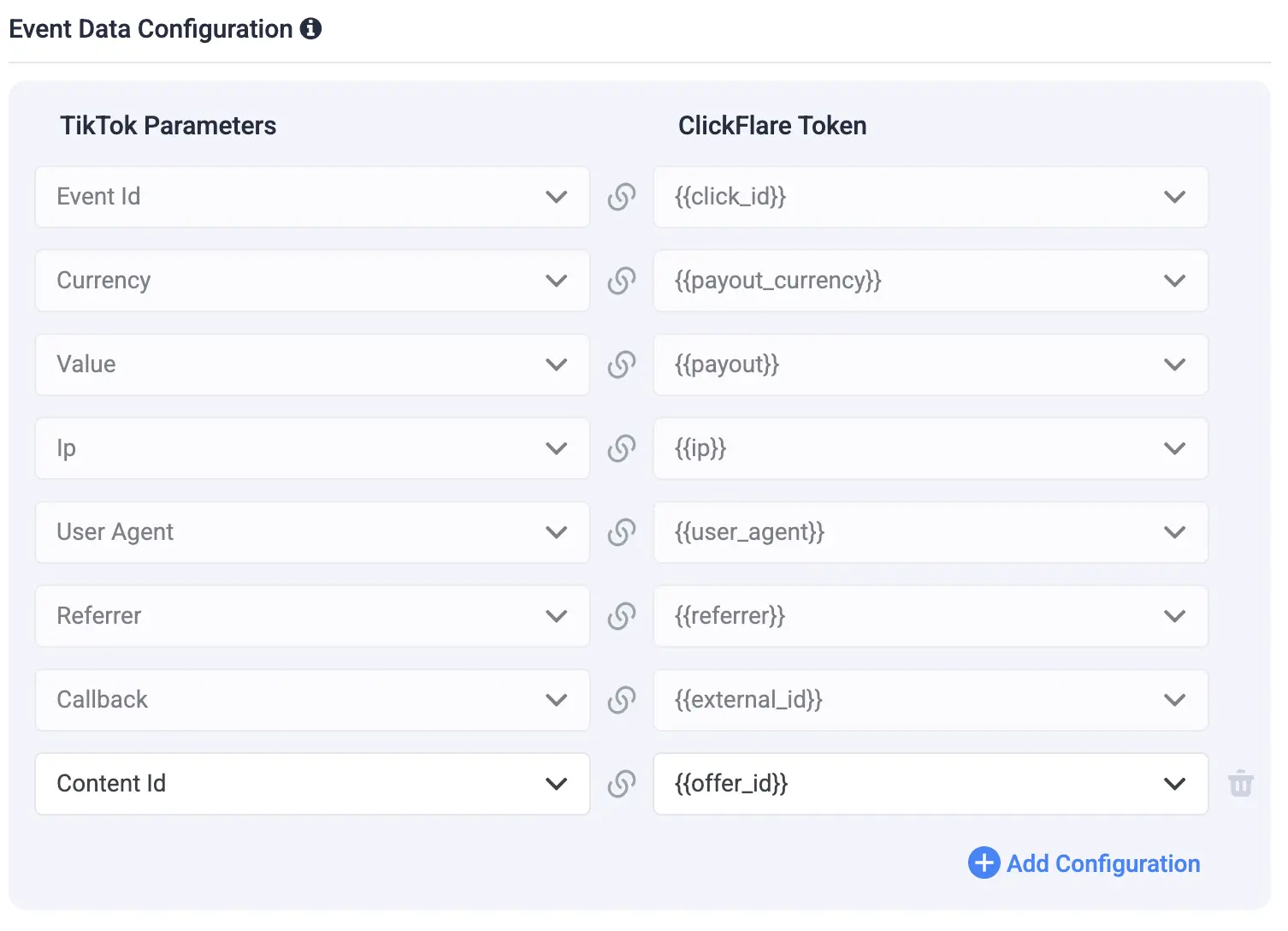 tiktok events api event data configuration with clickflare