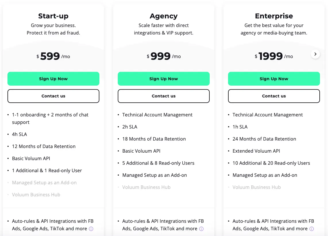 Voluum Pricing Plans Compared: business plans