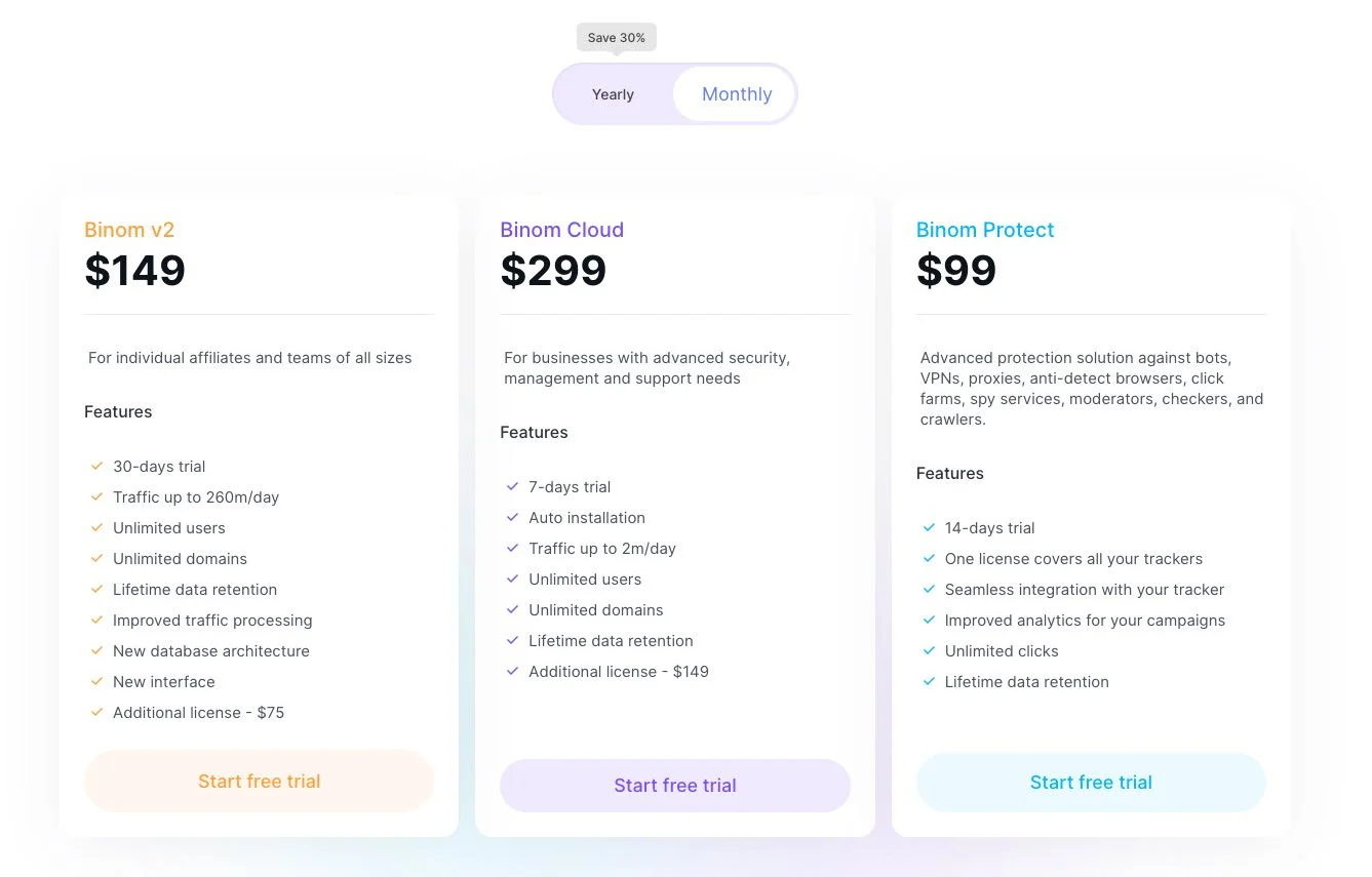 voluum alternative binom pricing plan