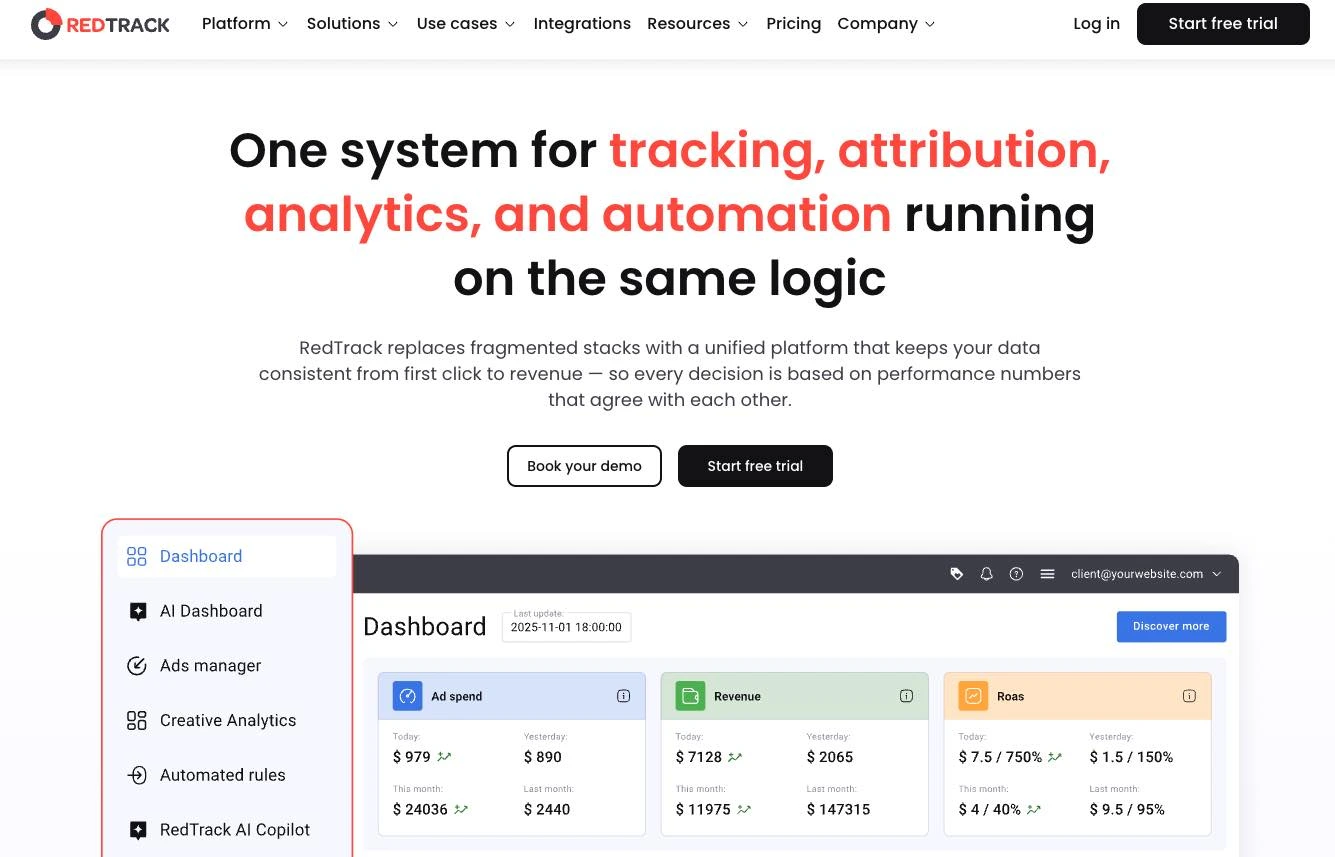 voluum alternative redtrack's homepage