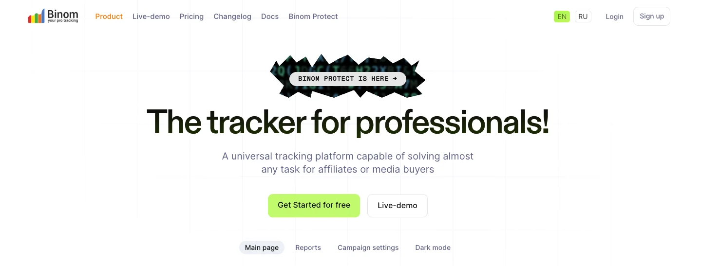 voluum alternative binom homepage