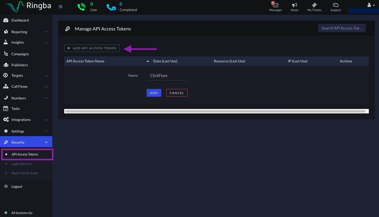 where to find ringba api key for ppc call tracking setup