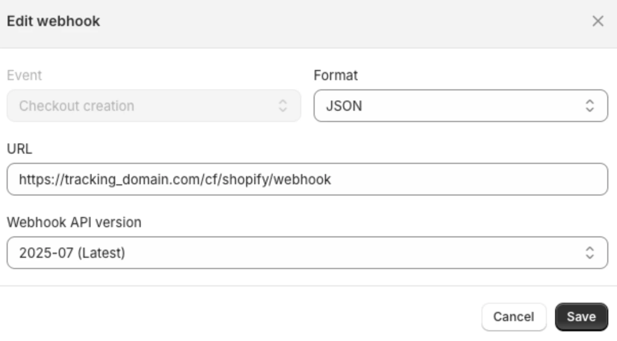 webhook checkout initiated for shopify conversion tracking