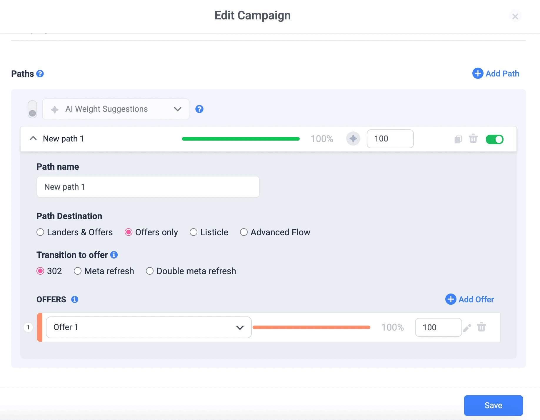 campaign destination on clickflare for shopify conversion tracking
