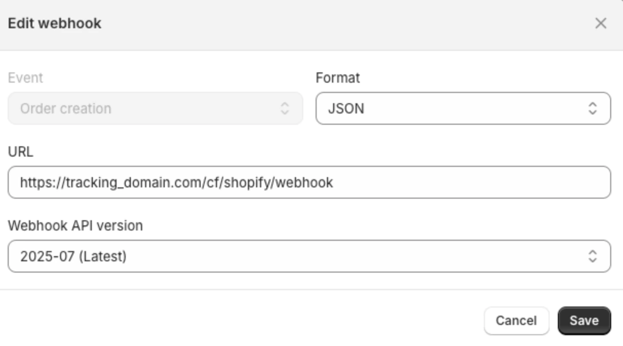 webhook order completed for shopify conversion tracking
