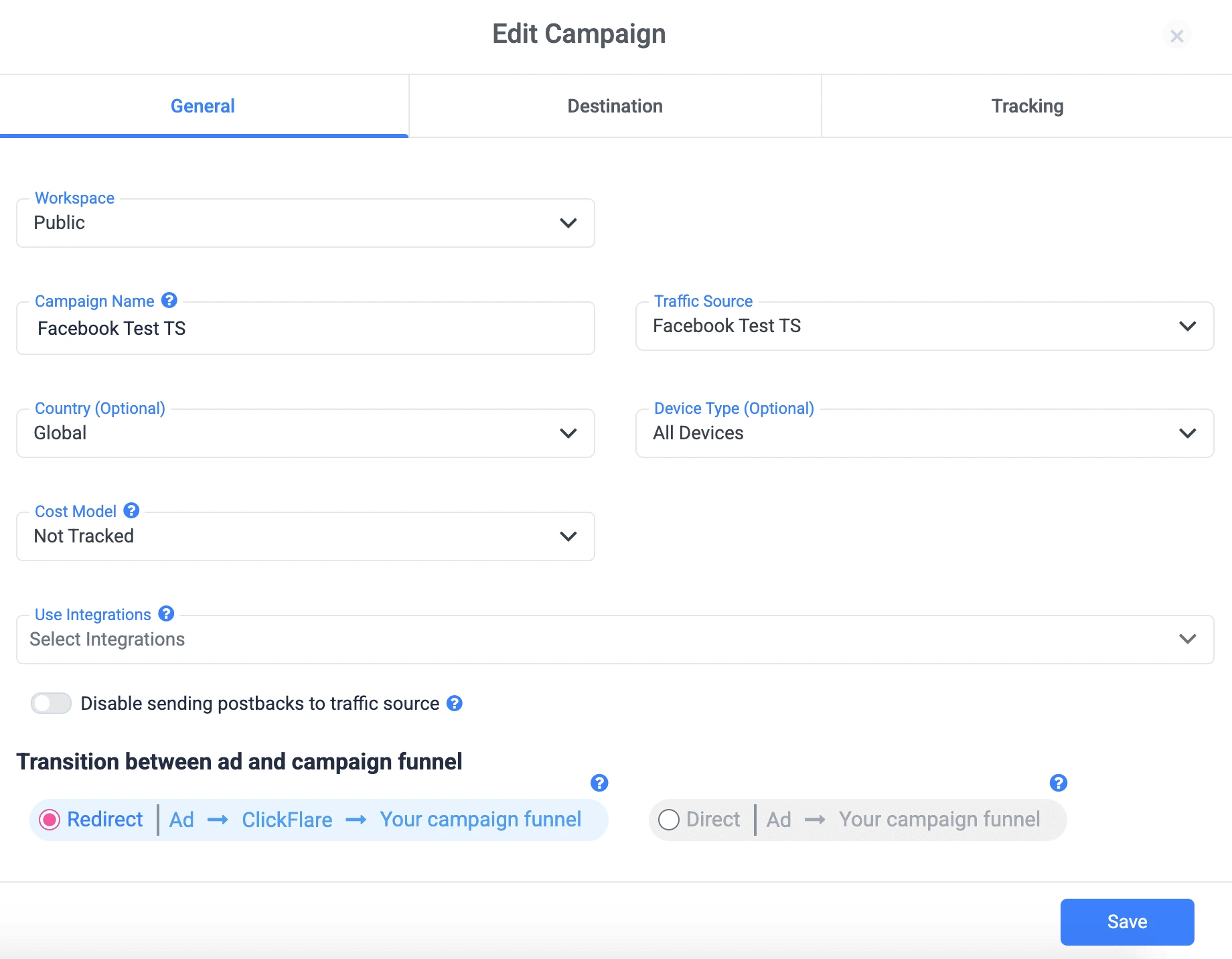 creating campaign on clickflare for shopify conversion tracking