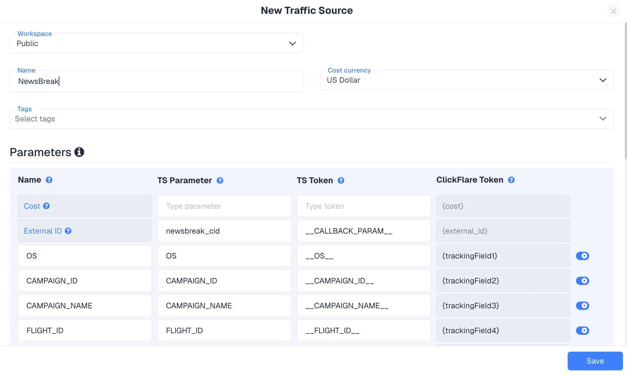 Create a traffic source for your Marketcall tracking setup on ClickFlare