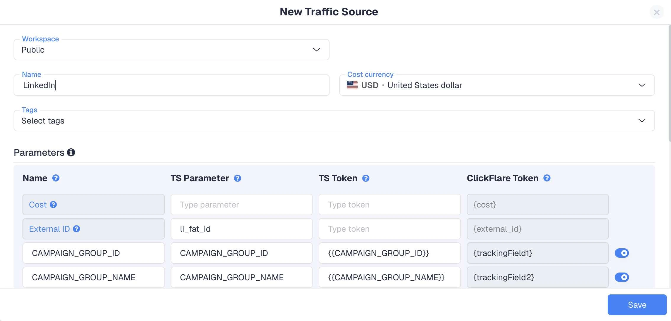 LinkedIn Ads Tracking Guide with ClickFlare: mapping LinkedIn parameters