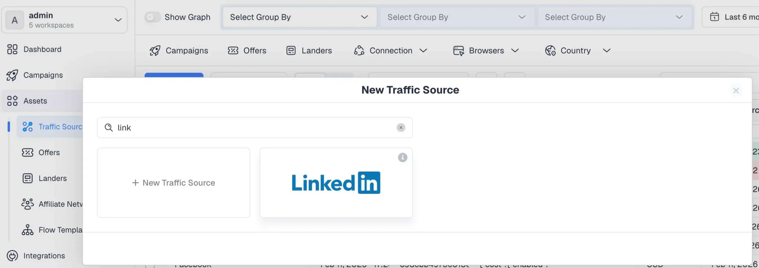 LinkedIn Ads Tracking Guide for ClickFlare: Creating LinkedIn as a traffic source