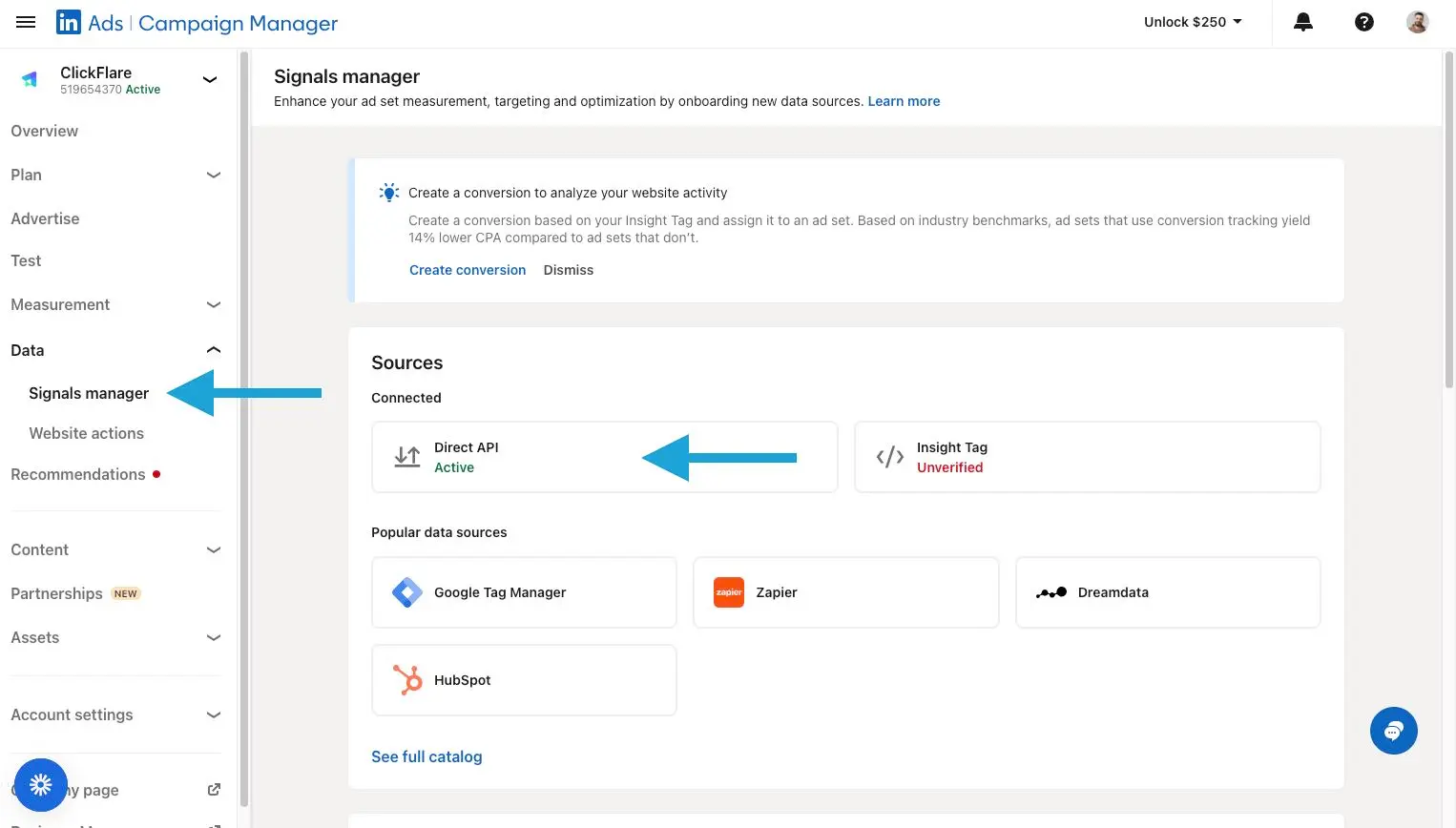 LinkedIn Ads Tracking on ClickFlare: Where to find the access token